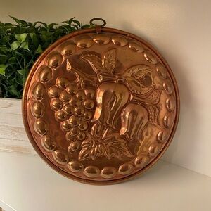 Copper Large Cake Jello Mold Tulip Flowers Grapes Tin Lined - w/Hook   Vintage